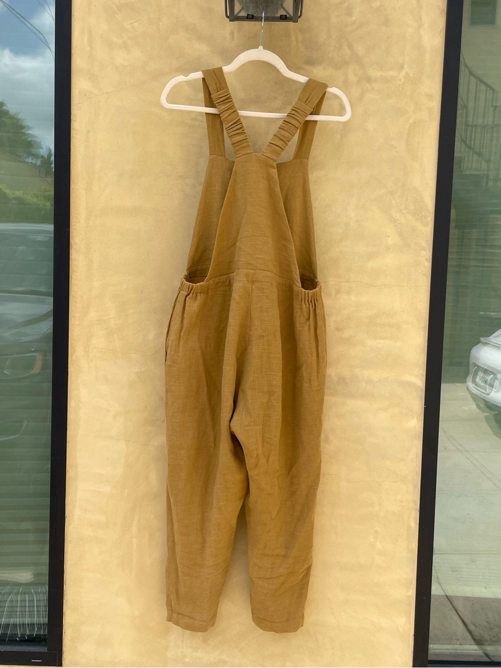 Women's Mustard Linen Overall Jumpsuit - Picture 2 of 6